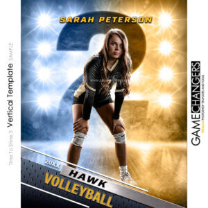 Unique Creative photoshop template for volleyball with customizable Time To Shine digital background.