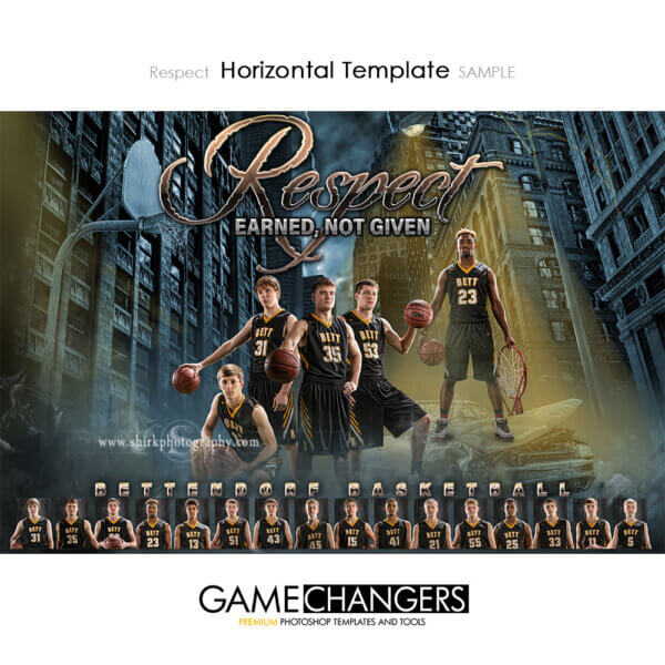 Basketball Team : Respect Photoshop Template for Photographers with City Buildings at Night