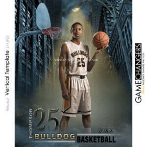 Basketball Individual : Respect Photoshop Template for Photographers with City Buildings at Night