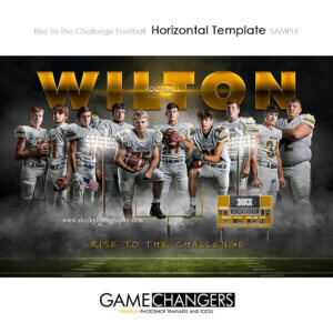 Unique Creative photoshop template for cheer and football with customizable digital background.