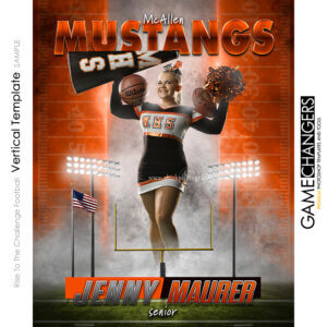 Unique Creative photoshop template for cheer and football with customizable digital background.