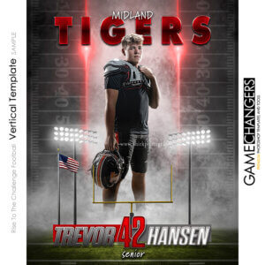 Unique Creative photoshop template for cheer and football with customizable digital background.