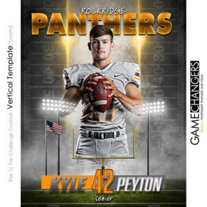 Unique Creative photoshop template for cheer and football with customizable digital background.