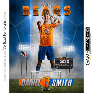 Unique Creative photoshop template for soccer with customizable digital background.