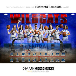 Unique Creative photoshop template for basketball with customizable digital background.