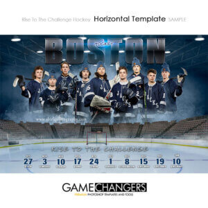 Unique Creative photoshop template for hockey with customizable digital background.