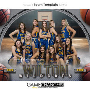 Unique Creative photoshop template for basketball player with customizable words in digital background