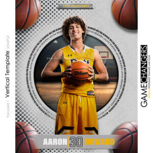 Unique Creative photoshop template for basketball player with customizable words in digital background