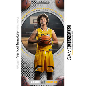 Unique Creative photoshop template for basketball player with customizable words in digital background