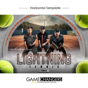 Unique Creative photoshop template for tennis player with customizable words in digital background