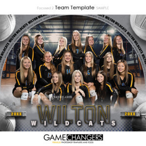 Unique Creative photoshop template for volleyball player with customizable words in digital background