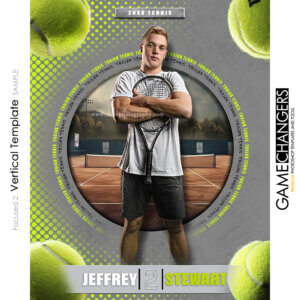 Unique Creative photoshop template for tennis player with customizable words in digital background