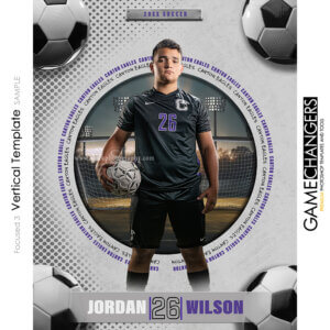 Unique Creative photoshop template for soccer player with customizable words in digital background