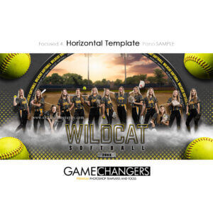 Unique Creative photoshop template for softball player with customizable words in digital background