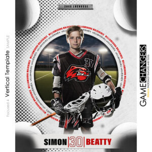 Unique Creative photoshop template for lacrosse player with customizable words in digital background