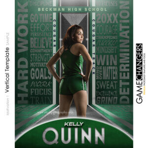 Unique Creative photoshop template for track star with customizable motivational words in digital background with track lane green