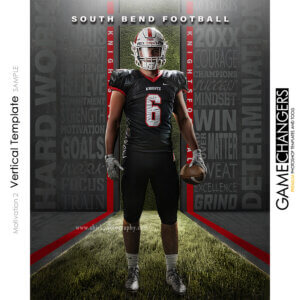 Unique Creative photoshop template for football player with customizable motivational words in digital background with grass field