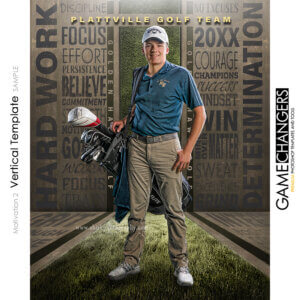 Unique Creative photoshop template for golf with customizable motivational words in digital background with grass course