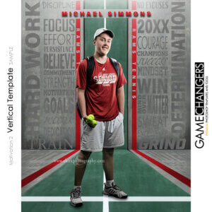 Unique Creative photoshop template for tennis player with customizable motivational words in digital background with tennis court