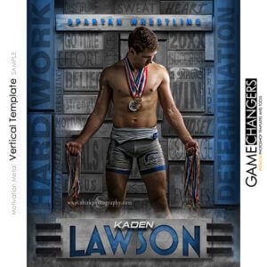 Unique Creative photoshop template for wrestling wrestler with customizable metal motivational words in digital background