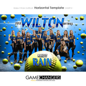 Make It Rain Softball Horizontal Photoshop Template Digital Background Sports Team Game Changers Shirk Photography