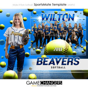 Make It Rain Softball SportsMate Photoshop Template Digital Background Sports Team Game Changers Shirk Photography