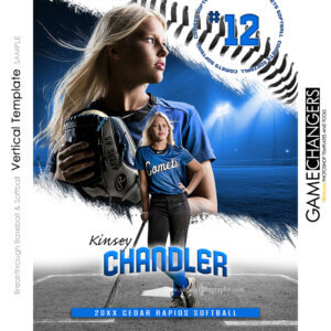 Customizable softball senior banner design with batters box, home plate and epic stadium scene