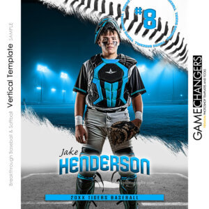 Customizable baseball senior banner design with batters box, home plate and epic stadium scene