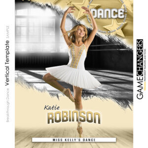 Dance Photoshop template featuring dancer in uniform with spotlight background, ideal for senior banners.