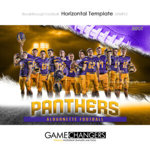Football team Photoshop template with full squad in stadium setting.