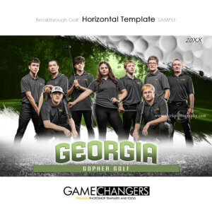 Golf team Photoshop template featuring multiple players with course scenery.