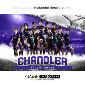 Soccer team Photoshop template featuring full squad on stadium field.