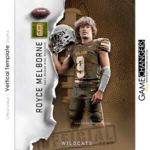 Football individual Photoshop template featuring individual athlete with official ripped paper background.