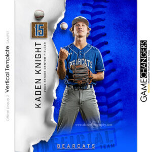 Baseball individual Photoshop template featuring individual athlete with official ripped paper background.
