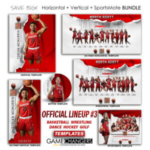 Alternative view of Official Lineup 3 (Basketball – Wrestling – Dance – Hockey – Golf) Photoshop Templates + Tutorials