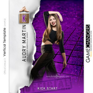 Dance individual Photoshop template featuring individual athlete with official ripped paper background.