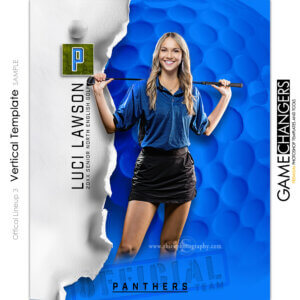 Golf individual Photoshop template featuring individual athlete with official ripped paper background.