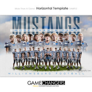 Football horizontal Photoshop template featuring team with white with sky and different ground options background.