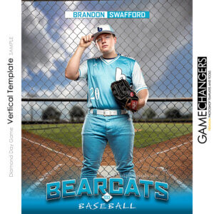 Baseball vertical Photoshop template featuring individual athlete