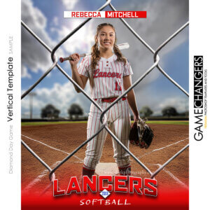 Softball vertical Photoshop template featuring individual athlete