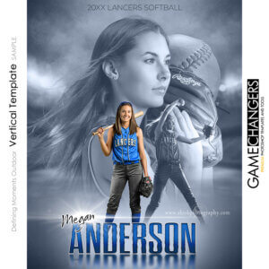 Softball vertical Photoshop template featuring individual athlete
